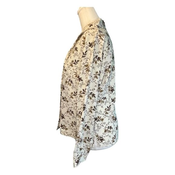 Vintage Laura Scott Floral Print Blouse Ivory Brown Long Sleeve Button Down Shir - Picture 4 of 8